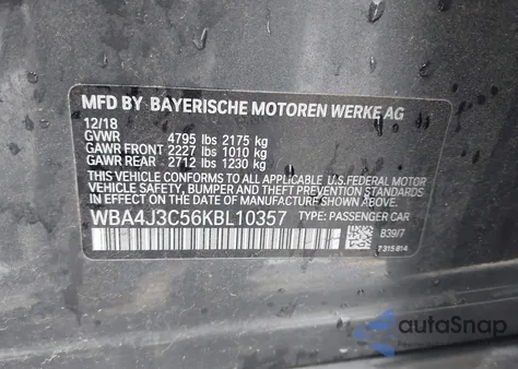 2019 BMW 430I Gran Coupe xDrive z USA, uszkodzony, nr VIN WBA4J3C56KBL10357